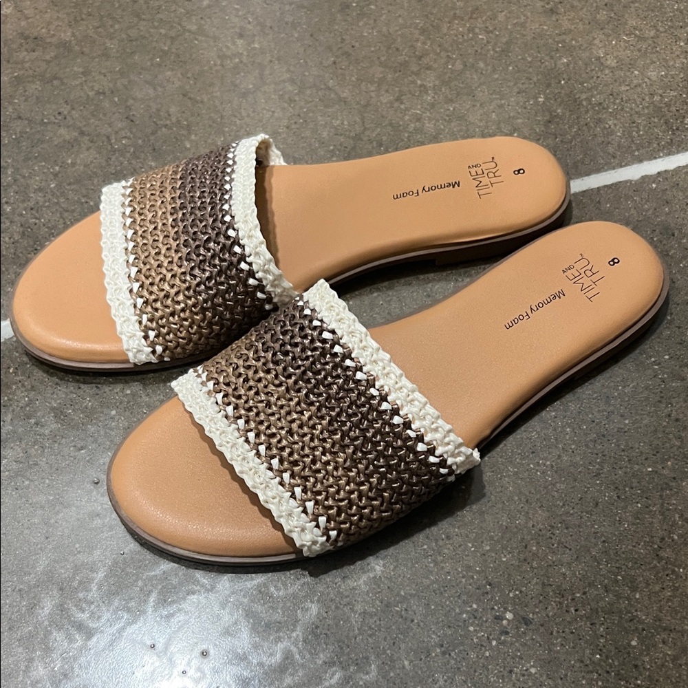 Time and Tru Brown and Cream Woven Sandals